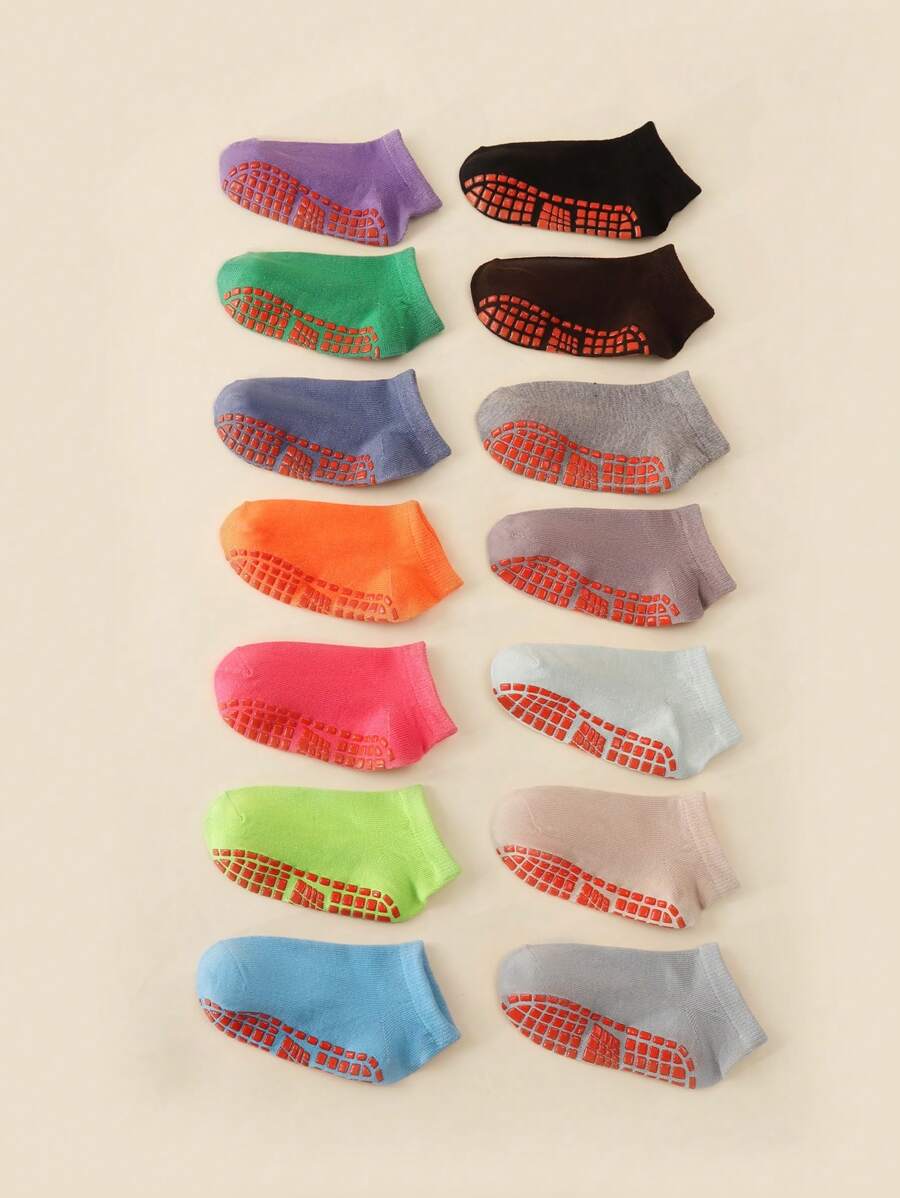 Set de 12 pares de calcetines de algodón para niños, de estilo aleatorio, cómodos y versátiles, de unicolor, aptos para actividades al aire libre y viajes