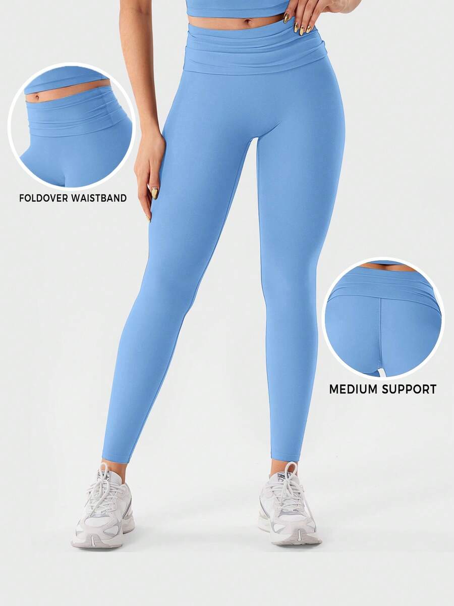 YEOREO Romola Fold Over Waist Yoga Leggings For Women Buttery Soft Hidden Scrunch Butt Lifting Workout Tights - Màu xanh nhạt - Xem 1