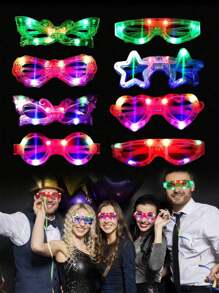 12pcs LED PCS Glasses (Six-Color Luminous Glasses Length 12.95cm/5.7in Width 5.59cm/2.2in) 3 Light Modes Luminous Glasses Toy Party Supplies Luminous Glasses For Adults Perfect Festive Birthday Easter Party Glowing Stick Glasses Sunglasses Wedding Cosplay Christmas Nightclub (Color Sent Randomly)