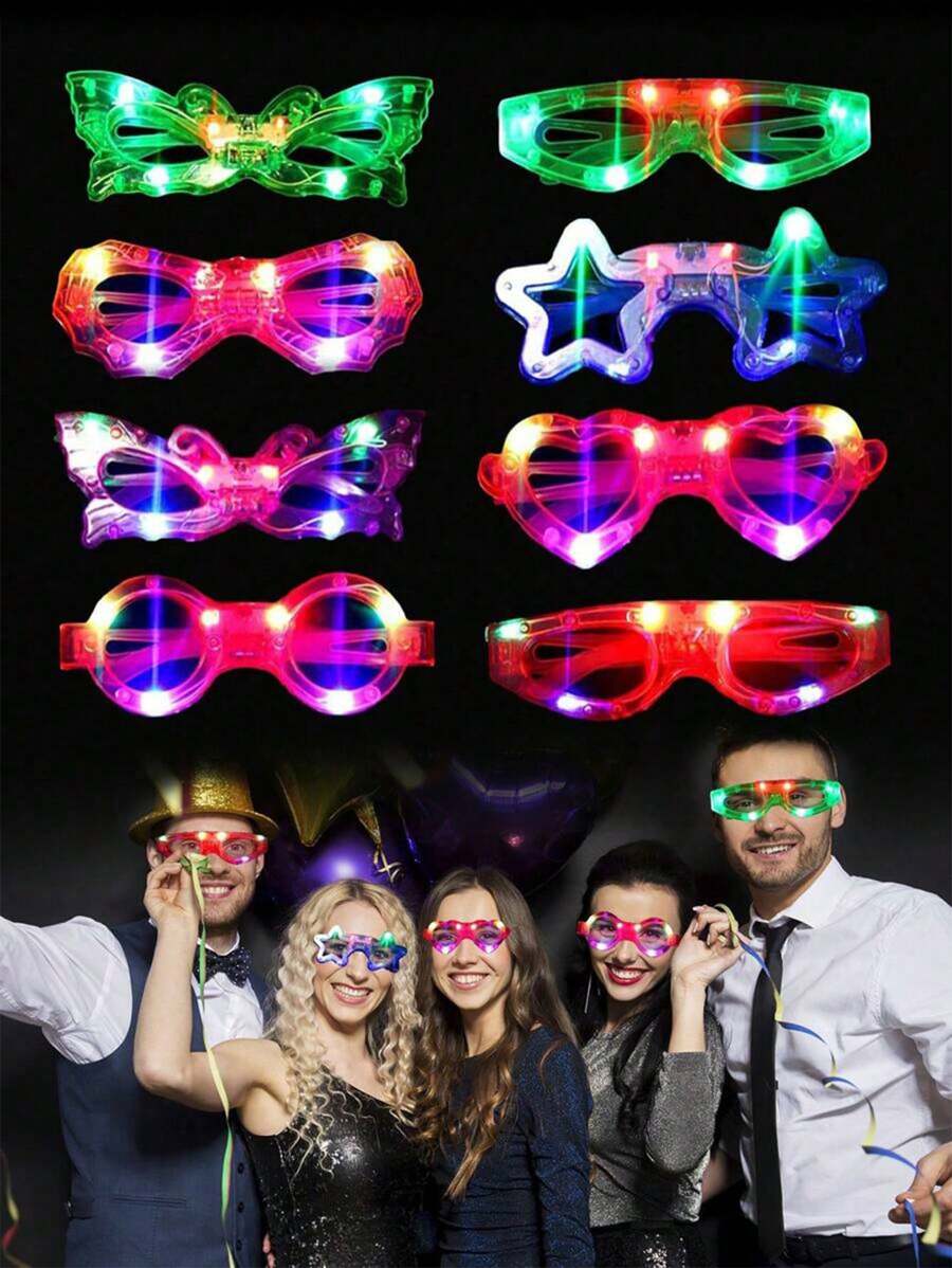 12pcs LED PCS Glasses (Six-Color Luminous Glasses Length 12.95cm/5.7in Width 5.59cm/2.2in) 3 Light Modes Luminous Glasses Toy Party Supplies Luminous Glasses For Adults Perfect Festive Birthday Easter Party Glowing Stick Glasses Sunglasses Wedding Cosplay Christmas Nightclub (Color Sent Randomly)