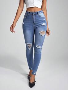 Jeanoix Ripped Detail Skinny Jeans Ripped Jeans