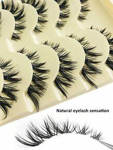 Asiteo 5 Pairs Cat Eye False Eyelashes, Natural Looking 3D Faux Mink Soft Anime Cosplay Thick False Eyelashes - 眼尾拉長款 - 查看 5