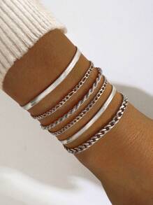 6pcs/Set Punk Style Minimalist Chain Bracelet For Girls For Daily Wear
