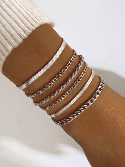 6pcs/Set Punk Style Minimalist Chain Bracelet For Girls For Daily Wear