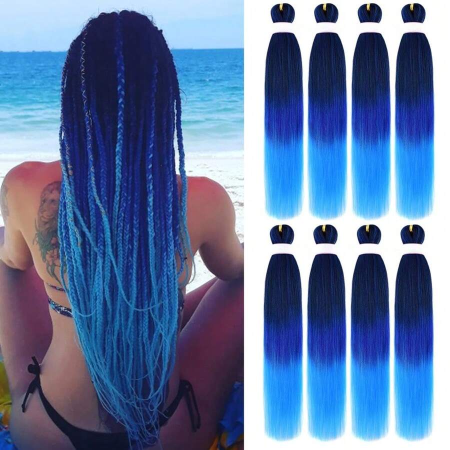Ombre Pre Stretched Braiding Hair 30 Inch 8 Packs Synthetic Crochet Braids Hot Water Setting Professional Soft Texture Synthetic Hair Extensions 30 Inch 1B 27 - 1B/omber Blue(Omber Blue) - View 1