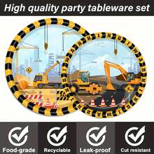 30pcs Construction Vehicle Theme Party Disposable Plates, 7&9 Inch Cartoon Building Print Design Plates, Suitable For Birthday, Theme Events, Festivals, Anniversaries, Daily Use And More - Multicolor - View 9
