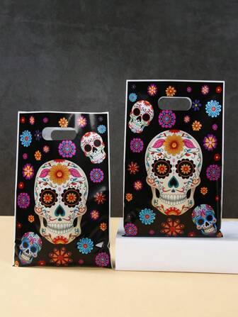10/25/50 pièces Sacs-cadeaux crâne mexicain, petits sacs d'emballage cadeaux, sacs de faveurs de fête du jour des morts, décorations de fête d'Halloween, fournitures de fête festives, décorations du 5 mai et du jour du souvenir, petits sacs pour cadeaux