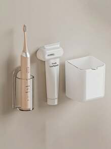 Self-Adhesive Electric Toothbrush Holder, Wall Mount Bathroom Storage Rack, No Power Required, Convenient Installation, Suitable For Christmas/Halloween Gifts & Decoration Home Bathroom Decor Fall Decor.Electric Toothbrush Holders For Bathroom, Wall Mounted Clear Electric Toothbrush Organizer, Self Adhesive Bathrooms Toothbrush Storage For Shower, Saving Space And Keep Drying. Back To School