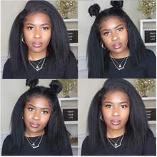 Kinky Straight Short Bob Human Hair Wig For Women 13x4 Front Transparent Lace Glueless Peruvain Remy Hair Soft Yaki Bob Wig - Natural Black - View 9