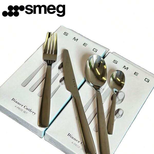 Auf Lager SMEG Westliches Essbesteck-Set Zuhause 316 Edelstahl Europäisch hochwertig Steakmesser und -gabel Silbernes 4-teiliges Set, Schulbedarf