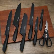 HUNTER.DUAL Knife Set, 8-Piece Kitchen Knife Set For Chef, Sharp Knife Set With Universal Knife Block, Anti-Rust Kitchen Knife Block Set, Ergonomical Design (Black)