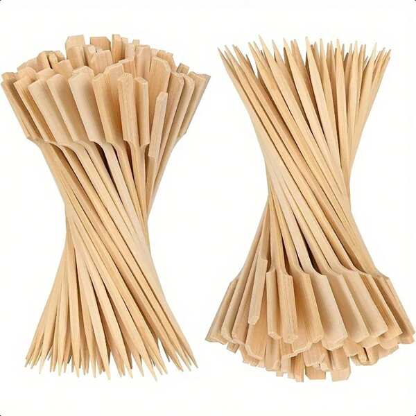 Set de 100/200/300/50/10 piezas de pinchos de bambú, aptos para el hogar, restaurante, mercado nocturno, actividades al aire libre, frutería, lavables y reutilizables, útiles escolares