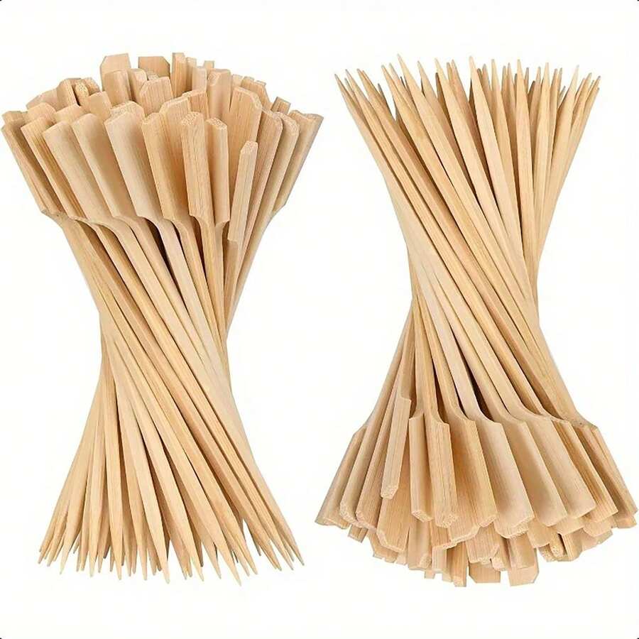 Set de 100/200/300/50/10 piezas de pinchos de bambú, aptos para el hogar, restaurante, mercado nocturno, actividades al aire libre, frutería, lavables y reutilizables, útiles escolares