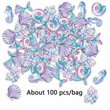 100pcs Mermaid Birthday Decorations Confetti, Seabed Theme Birthday Party Table Confetti, Dreamy Blue & Purple Seashells & Coral Design, Ins Style