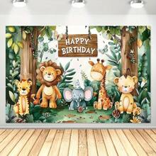 Fundal de ziua de naștere în junglă pentru animale sălbatice, dimensiune, fundal de fotografie din poliester, decorare de petrecere cu desene animate la grădina zoologică, material textil de fundal foto pentru botez, fundal de petrecere cadou, nu necesită electricitate