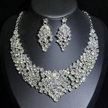 1 Set Elegant Rhinestone Embedded Earrings, Necklace & Bracelet 3pcs Jewelry Set, Suitable For Brides, Weddings, Banquets & Parties - White - View 2