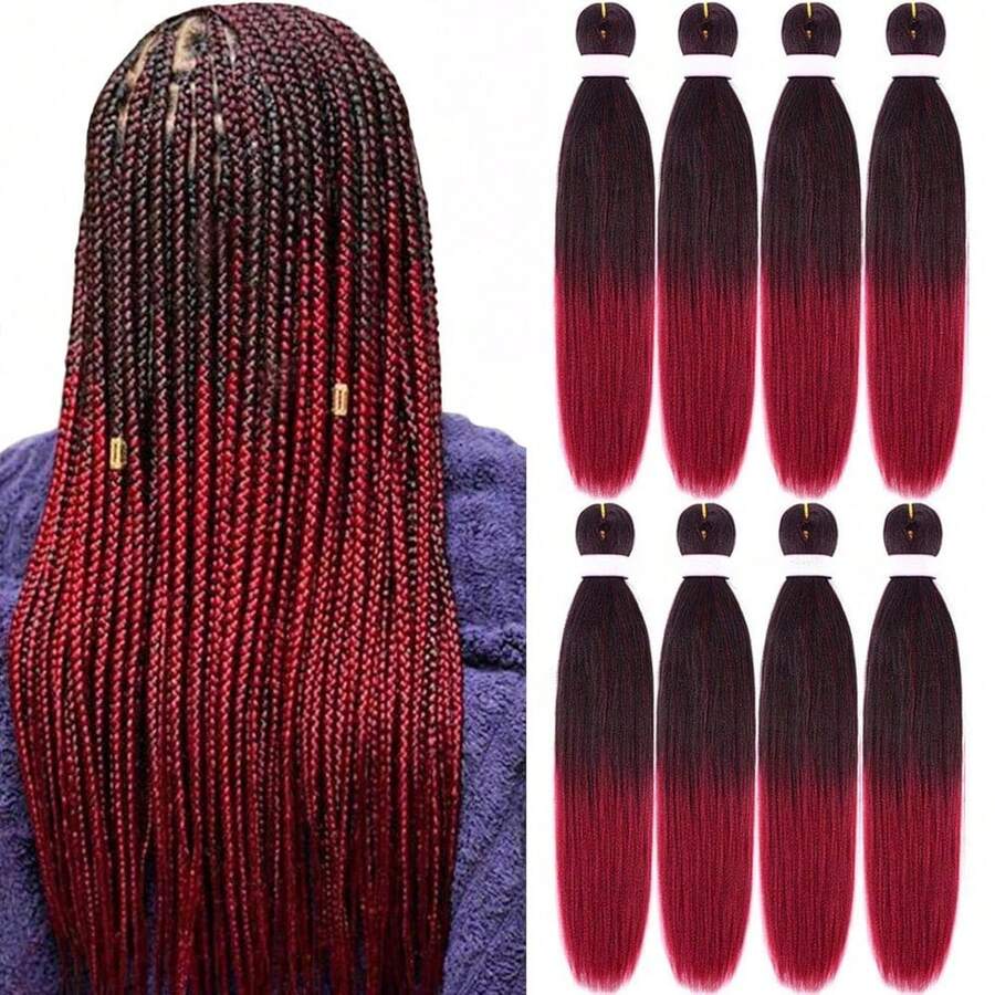 Ombre Pre Stretched Braiding Hair 30 Inch 8 Packs Synthetic Crochet Braids Hot Water Setting Professional Soft Texture Synthetic Hair Extensions 30 Inch 1B 27 - 1B/Bug(自然漸層勃根地紅) - 查看 1