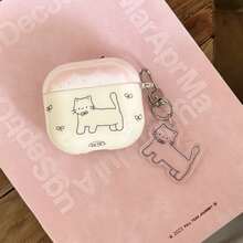 Custodia per cuffie a forma di orecchie di gatto a righe pastello minimalista estiva, con targhetta in acrilico a forma di gatto, compatibile con Apple Pro 3/Pro 2/Pro/ 3/2/4, custodia per cuffie da donna alla moda, custodia per cuffie minimalista, custodia per cuffie Apple, cover per cuffie Apple, regalo per le vacanze - Rosa Baby - Visualizzare 7