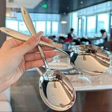 1PC/2pcs Large Stainless Steel Buffet Spoon, Large Serving Spoon, Party/Banquet/Buffet Spoon, Dishwasher Safe, Kitchen Silver Spoon, Practical Kitchen Gadgets For Family Use,School Supplies