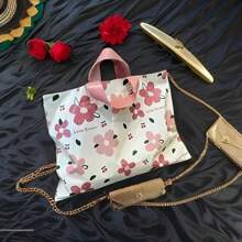 5Pcs High-End Gift Bags, Pink Plastic Tote Bags With Floral Design, Versatile Shopping And Party Favor Bags For Weddings, Birthdays, And More - Durable Plastic Craft Bags For Small Businesses And Events, Perfect For Christmas Gifts, Christmas Decorations And Halloween Decorations