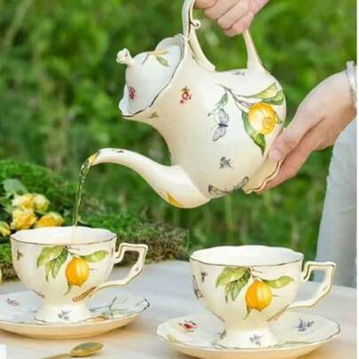 Minimalist & Delicate Teapot, Vintage Elegant Lemon Cup & Saucer Set
