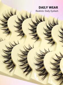 Asiteo 5 Pairs Delicate Cartoon Style False Eyelashes, Cat Eye Transparent Handle Short Anime Korean Makeup False Lashes - Ultra-Thin Transparent Band Faux Mink Lashes, Reusable Criss-Cross Eyelashes - 尖尾漫畫款 - 查看 5