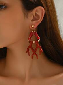 2pcs Handmade Coral Beads & Tassel Earrings, Elegant Boho Jewelry Accessories Suitable For Beach, Vacation, Daily Casual, Dating, Party, Gift, Goes Well With Summer Bikini Dress