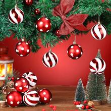 12/24 Stücke Weihnachtsbaumkugeln, limonengrün, rot und weiße Dekorationen, Punkte und Streifen, Weihnachtsschmuck, Minzbömbchen, Zuckerstangen, Weihnachtsdekorationen, Baumhäuser