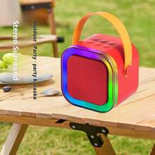 1 件迷你卡拉 OK 机，带 2 个无线麦克风，便携式无线 RGB 灯礼品扬声器套装，家庭卡拉 OK 系统，手持卡拉 OK 麦克风扬声器，适用于家庭聚会、生日、宿舍、返校必需品、学生礼物、音乐课、氛围激活玩具
