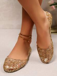 女士水晶果冻平底凉鞋，包头，镂空，透气软底，沙滩休闲轻便百搭夏季凉鞋