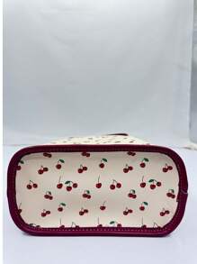 1 pieza Bolso de mano minimalista de PVC con estampado de cereza, bolso de tela pequeño y lindo adecuado para uso diario de las mujeres, viajes, actividades al aire libre, citas, compras, regalo de Navidad