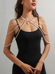 1 pezzo Elegante e raffinata catena da corpo in finta perla bianca intrecciata a mano per donna, perfetta per feste, sfilate di moda e regali