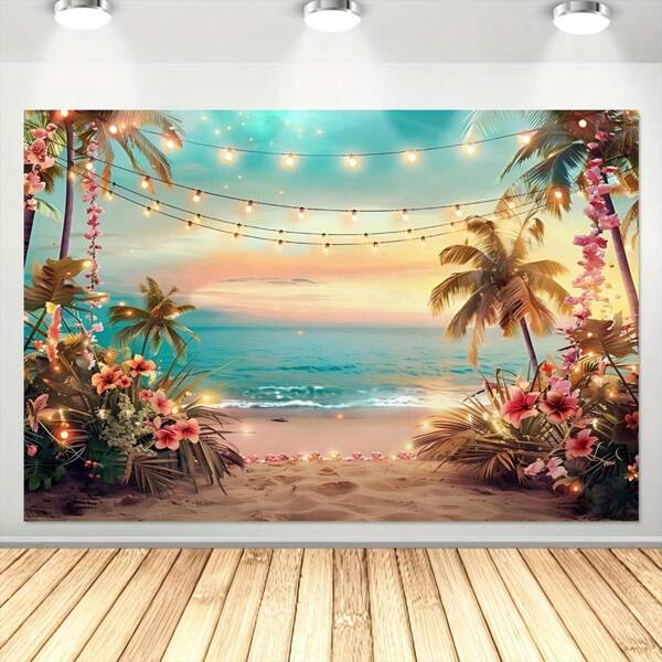 Hawaiian Party Beach Polyester Banner, Tropical Ocean Photography Background, Suitable For Spring/Summer Hawaiian Party, Aloha Party, Luau Party Themed Decorations, Indoor/Outdoor Home Decoration For Festivals
