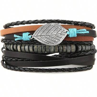 Wrap Bracelets With Hemp Cords Wood Beads Leather Wristbands Unisex Boho Style