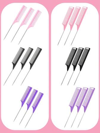 鼠尾，梳子钢针鼠尾碳纤维耐热梳理梳配不锈钢针尾，鼠尾提拉梳，适用于美发沙龙或家庭用品的造型梳