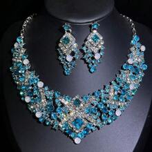 1 Set Elegant Rhinestone Embedded Earrings, Necklace & Bracelet 3pcs Jewelry Set, Suitable For Brides, Weddings, Banquets & Parties - White - View 1