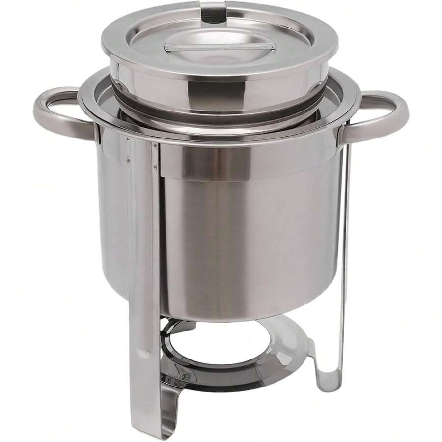 Commercial Food Warmers, 4.23 QT Soup Warmers, Stainless Steel Insert Pot With Electric Heating Plate - Large Soup Chafer With Pot Lid And Frame - Silver - View 1
