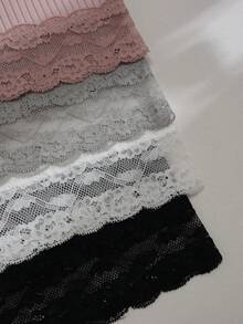 4pcs Women's Sweet Solid Color Knitted Fabric Gathering Mid-Waist Briefs - Multicolor - View 4