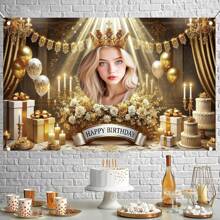 1pc Custom Birthday Backdrop Banner, Personalized With Name, , Birthday Party Decoration Pink Gold Rose, Birthday Photography Backdrop, Girl Birthday Celebration Cute Princess Backdrop For Photobooth Studio, Suitable For Party, Birthday Celebration, Anniversary