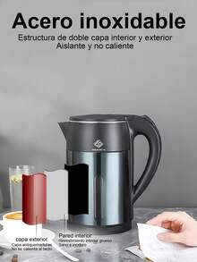 Hervidor de agua caliente de viaje,2L Hervidores eléctricos de acero inoxidable,tetera portátil de doble pared con tacto frío, apagado automático y protección contra el hervido en seco,1000W,luz indicadora LED, base de 360°, caldera para agua. - Tipo de Enchufe A USA (110-127V) - Ver 6