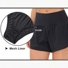Womens High Waisted Running Shorts Quick Dry Athletic Workout Shorts With Mesh Liner Zipper Pockets - màu đen - Xem 5