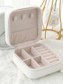 1PC Single Layer Storage Box Ladies Travel Leather Jewelry Box Classic Black Pure White Fashion Pink Storage Box