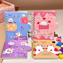 4 piezas Cuadernos con anillas con diseño de garra de gato de dibujos animados, portátiles de alta calidad para estudiantes, útiles escolares