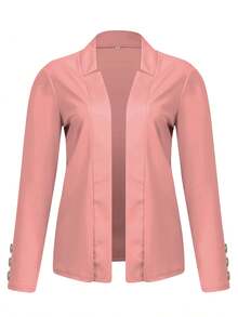 Women Casual Solid Color Long Sleeve Button Front Jacket Pink Spring - Pink - View 2