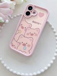 1 件可爱猪设计磨砂防滑手机壳适用于三星、苹果 17/16/15/14/13/12/11/XSMAX/X/XS/XR/7PLUS/8PLUS/7/8/S21/22/23/24/25 - 粉色 - 查看 5