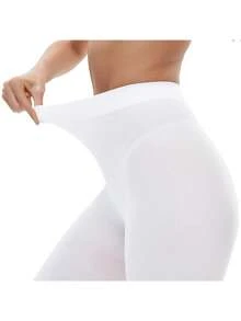 半双装女士80D纯白色连裤袜，舒适简约 - 白色 - 查看 3