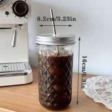 1pc Large Capacity Glass Boba Tea Cup With Lid And Stainless Steel Wide Straw,Suitable For Students To Drink Cold Beverages, Juices, Refreshing And Portable, Perfect Summer Drink Cup!