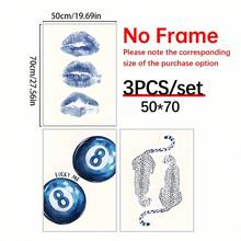 3 件套蓝色豹纹唇台球时尚海报印刷品 - 审美敏锐的年轻女孩房间多巴胺装饰，别致的极简主义绘画学院风格墙壁艺术，适合宿舍、公寓、客厅、卧室、现代家居装饰的带框墙壁艺术 | 充满活力的墙壁艺术 | 细致的印刷质量，豹纹装饰 - 彩色 - 查看 15