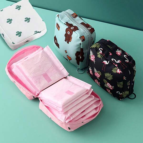 Cartoon Binden Aufbewahrungstasche, Binden Aufbewahrungstasche, Tamponen Tasche, Großraumtasche für Damenhygieneartikel, tragbare Periodetasche, kann auch Lippenstifte, Kosmetika usw. aufbewahren, geeignet für Mädchen und Frauen