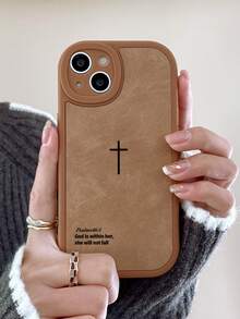 复古棕色天鹅绒纹理十字架圣经经文手机壳，极简主义宗教风格十字架基督教酷炫手机壳，送给女朋友/男朋友的基督教礼物，适用于 17 Pro Max、16、16 Pro Max、16 Pro、16 Plus - 彩色 - 查看 3